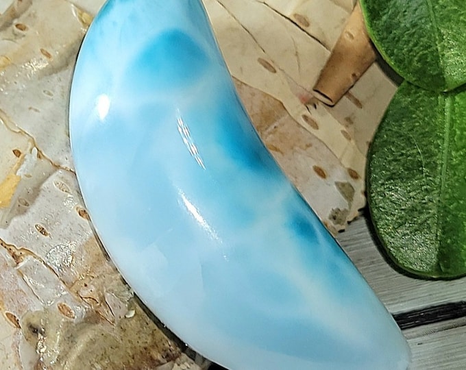 Natural High Grade Larimar Half Moon Cabochon 55ct 36mm x 15mm Wire Wrapping, Weaving, Pendant EW25