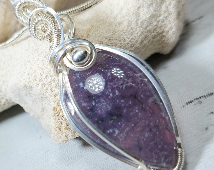 Natural Grape Agate Pendant, Wire Wrapped .925 Silver Pendant, Sterling Silver Wire Wrapped pendants, Handmade Stone Jewelry GG36
