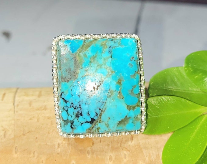 Kingman Turquoise Ring, Turquoise Ring, Arizona Turquoise Sterling Silver Ring Size 9 Gift for Her, Boho Ring, Statement Ring FB07