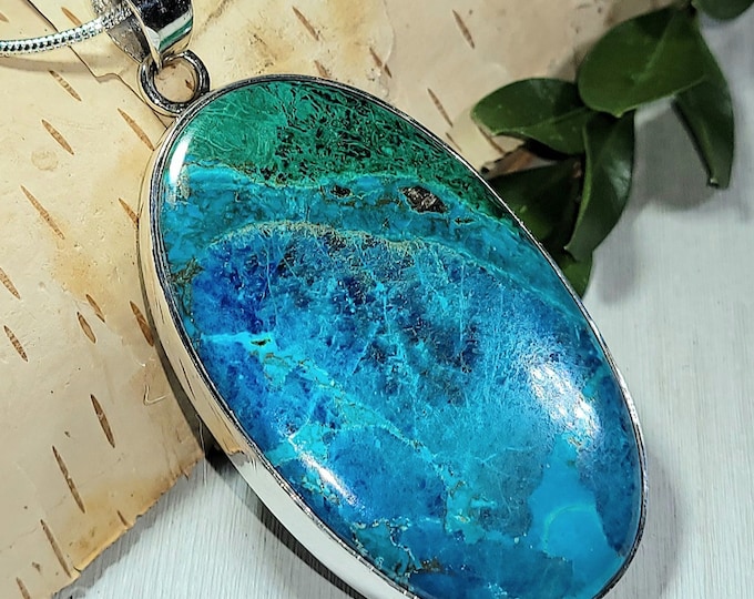 Natural High Grade Huge Shattuckite .925 Sterling Silver Pendant Weighs 20 Grams Measures 2 1/2" x 1 1/4" AG22
