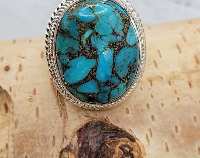 Turquoise Ring, Kingman Turquoise Ring, Turquoise Sterling Silver Size 7.25, Gift for Her, Boho Ring, Statement Ring, Handmade Ring,DD10
