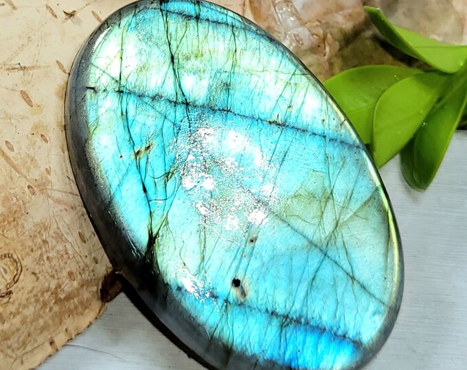 Natural Premium Multi-Flash Labradorite Oval Cabochon 75ct 42mm x 27mm Wire Wrapping, Weaving or Pendant, Collector AS40
