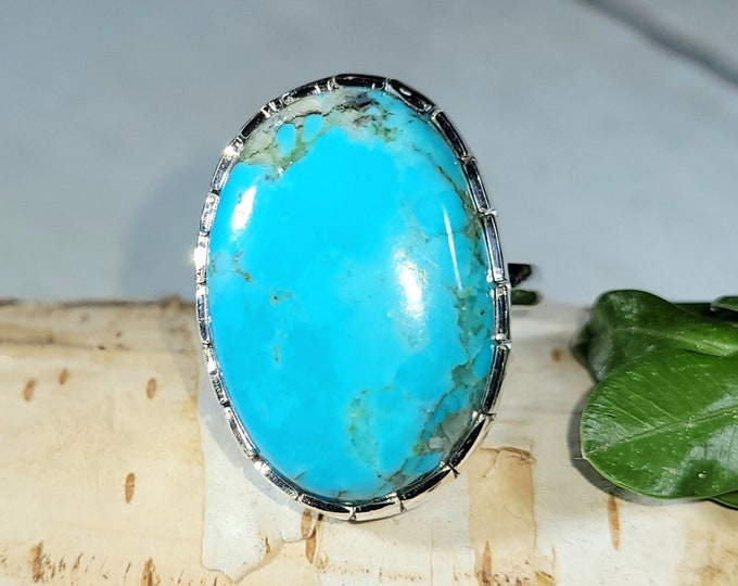 Turquoise Ring, Kingman Turquoise Ring, Turquoise Sterling Silver Size 8, Gift for Her, Boho Ring, Statement Ring, Handmade Ring,