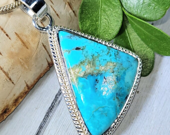 Turquoise Pendant, Sterling Silver Turquoise Pendant, Arizona Turquoise, Kingman Turquoise Pendant, Boho Pendant, Statement Pendant  BA05
