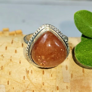 Sunstone Ring, Sunstone Sterling Silver Ring, Size 6 Genuine Stone, Handmade Ring, Gift for Her, DE
