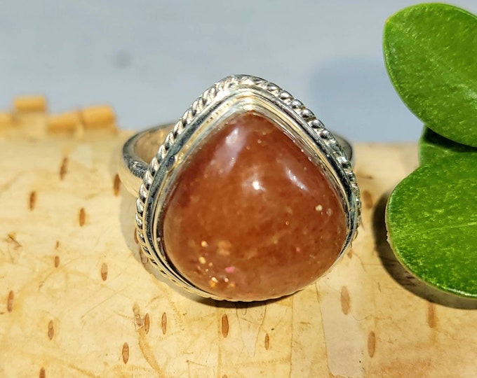Sunstone Ring, Sunstone Sterling Silver Ring, Size 6 Genuine Stone, Handmade Ring, Gift for Her, DE