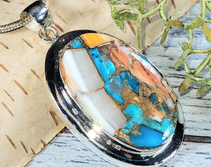 Handmade Sterling Silver Turquoise Pendant: Spiny Copper Oyster, Southwestern Jewelry
