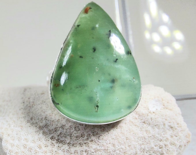 Aquaprase Ring, Aqua Chalcedony Sterling Silver Ring, Aquaprase Sterling Silver Ring, Handmade Ring Size 9 3/4, Gift for Her, GV