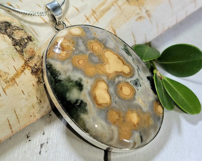 Natural AA Huge Ocean Jasper Handmade .925 Sterling Silver Pendant 2 1/2" x 1 1/2" 25 Grams EF24