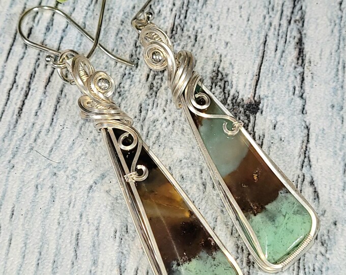 Multi Color Opalized Earrings, Opalized Sterling Silver Wire Wrapped Earrings, Petrified Wood Earrings, Handmade Earrings, Gift for Her JF17