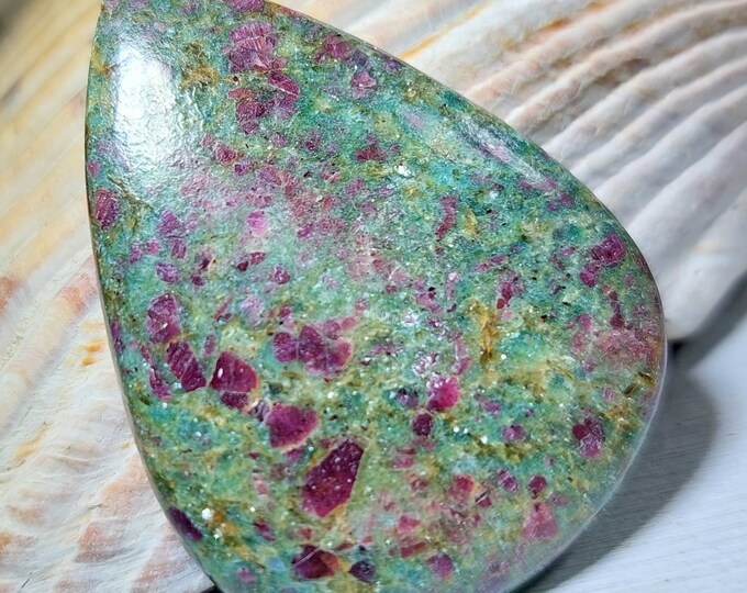 Natural Genuine Ruby Fuchsite Pear Cabochon 80ct 34mm x 46mm Wire Wrapping, Weaving or Pendant, Collector, Gift for Anyone GB04