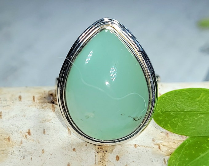 Chrysoprase Ring, Chrysoprase Sterling Silver Ring Size 7.5, Handmade Chrysoprase Sterling Silver Ring, Statement Ring, Gift for Her, FH