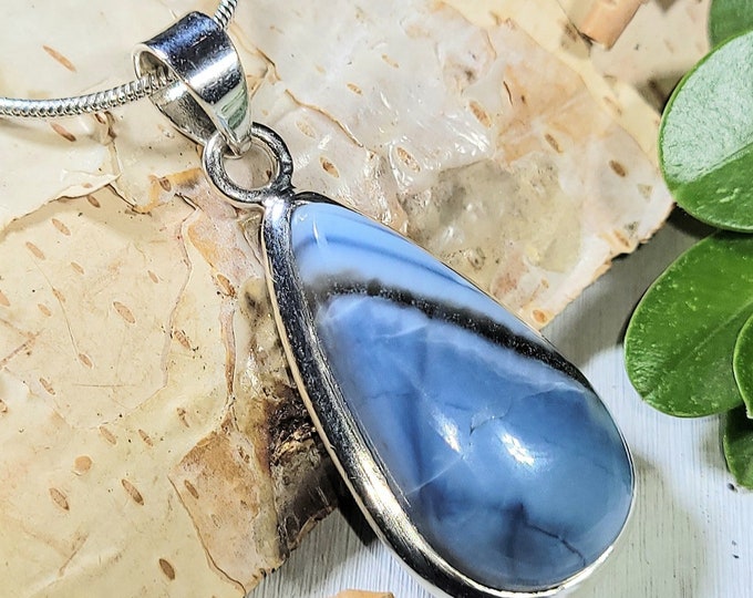 Natural AA Grade Blue Opal Handmade .925 Sterling Silver Pendant 1 5/8" x 11/16" 7 grams AB43