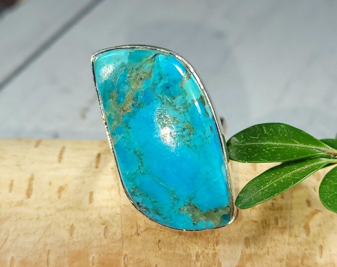 Kingman Turquoise Ring, Turquoise Ring, Arizona Turquoise Sterling Silver Ring Size 6.75 Gift for Her, Boho Ring, Statement Ring, FF18