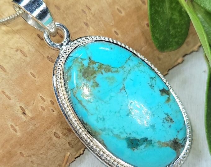 Turquoise Pendant, Sterling Silver Turquoise Pendant, Arizona Turquoise, Kingman Turquoise Pendant, Boho Pendant, Statement Pendant  FU30