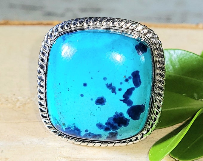 Natural AAA Grade Rare Shattuckite .925 Sterling Silver Ring Size 8.5 11 Grams 1" x 1" EL01