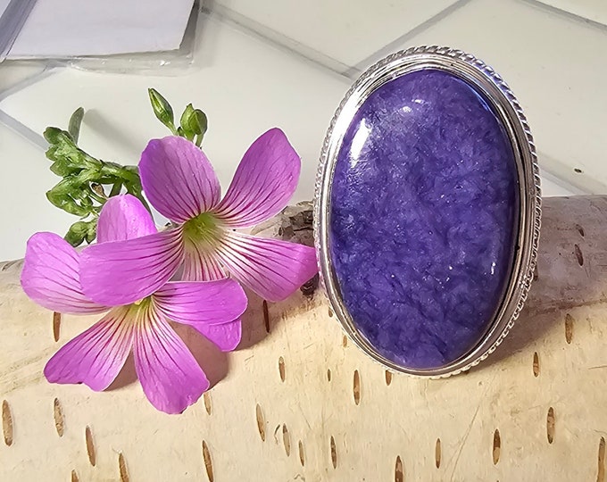 Charoite Ring,.925 Sterling Silver Charoite Ring, Size 8.5 Charoite Ring, Statement Ring, Size 8 Sterling Silver Ring, Gift for her HF
