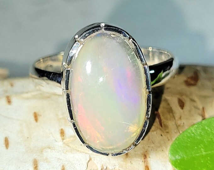 Natural Colorful Ethiopian Opal .925 Sterling Silver Ring Size 6.5 3 Grams 5/8" x 3/8" EY24