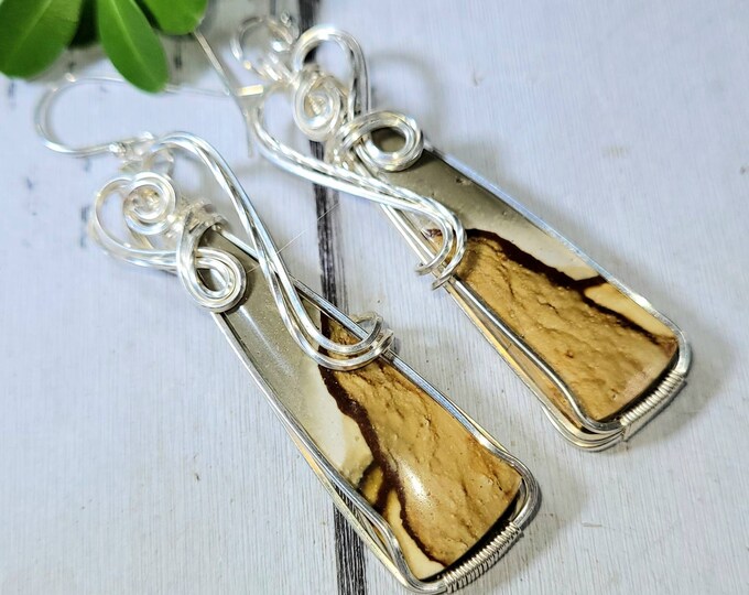 Polychrome Jasper Earrings, Polychrome Jasper Wire Wrapped Earrings, Sterling Silver Wire Wrapped Earrings, Statement Earrings, DR14