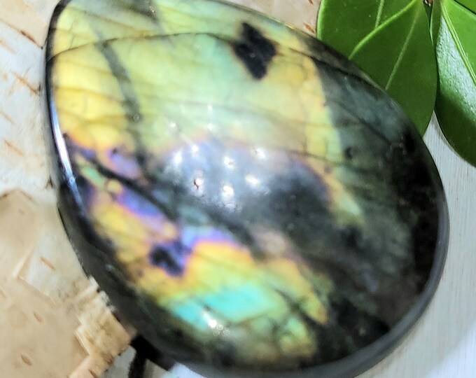 Natural Top Choice Multi-Color Labradorite Pear Cabochon 95ct 19 Grams 47mm x 35mm Wire Wrapping, Weaving or Pendant, Collector LE10