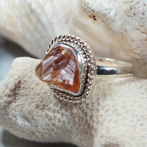 Natural Raw Rough-Cut Citrine Handmade .925 Sterling Silver Ring Size 7, 4 Grams 5/8&quot; x 1/2&quot; GC
