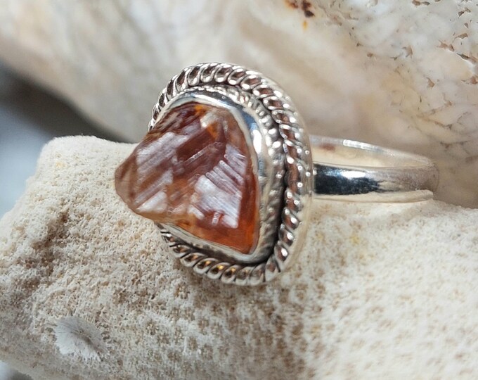 Natural Raw Rough-Cut Citrine Handmade .925 Sterling Silver Ring Size 7, 4 Grams 5/8" x 1/2" GC