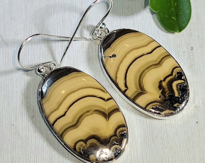 Natural Best Grade Rare Schalenblende .925 Sterling Silver Earrings 11 Grams 1 5/8" x 11/16" EZ04