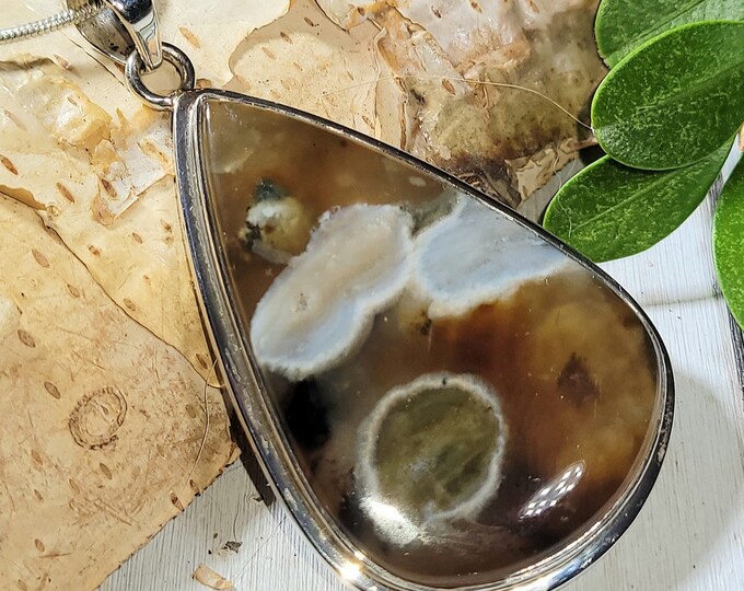 Natural Top Grade Stunning Ocean Jasper Pear Handmade .925 Sterling Silver Pendant 2 3/8" x 1 1/4" 16 Grams AM21