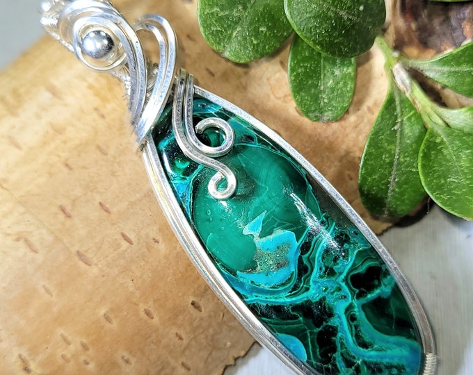 Chrysocolla Malachite Pendant, Chrysocolla Malachite Sterling Silver Pendant, Handmade Pendant, Statement Pendant, Gift for Her, FS21