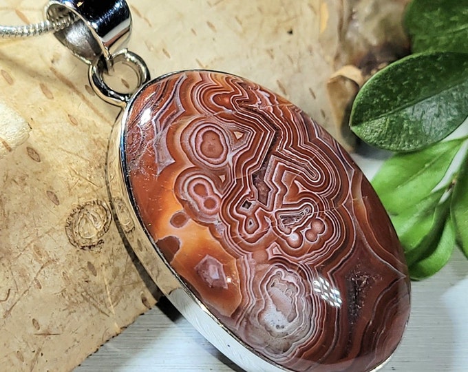 Natural AAA Grade Crazy Lace Agate Oval Handmade .925 Sterling Silver Pendant 1 13/16" x 7/8" 10 Grams AQ33