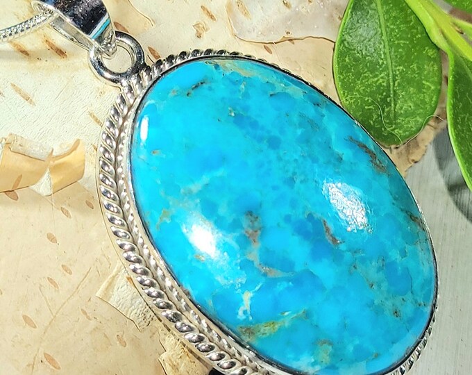 Natural High Grade Arizona Kingman Turquoise Handmade .925 Sterling Silver Pendant 1 7/8" x 1" 11 grams ET18
