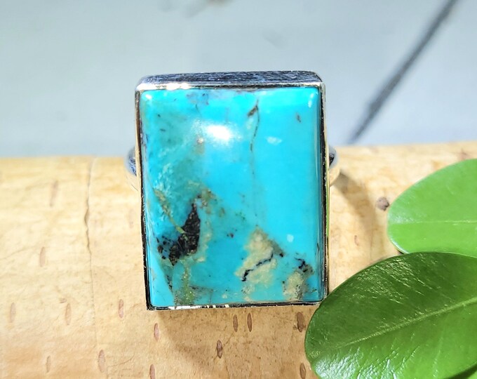 Turquoise Ring, Kingman Turquoise Ring, Turquoise Sterling Silver Size 8.25, Gift for Her, Boho Ring, Statement Ring, Handmade Ring, FU14