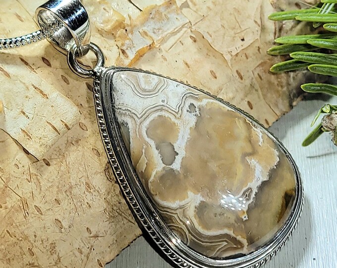 Natural Unique Color & Patterns Ocean Jasper Pear Handmade .925 Sterling Silver Pendant 2" x 1" 12 Grams AK36