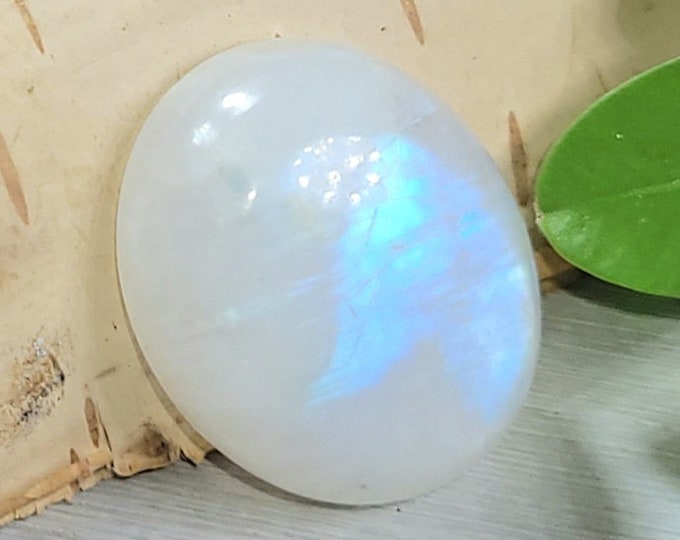 Natural AAA Grade Blue Rainbow Moonstone Oval 20Ct Cabochon Wire Wrapping, Weaving, or Pendant 19mm x 15mm Gift for Her, Collector CL08