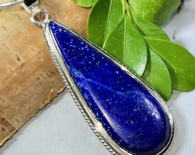Lapis Lazuli Pendant, Lapis Lazuli Pear Sterling Silver Pendant, Handmade Lapis Pendant, Gift for Her, Statement Pendant, FG23