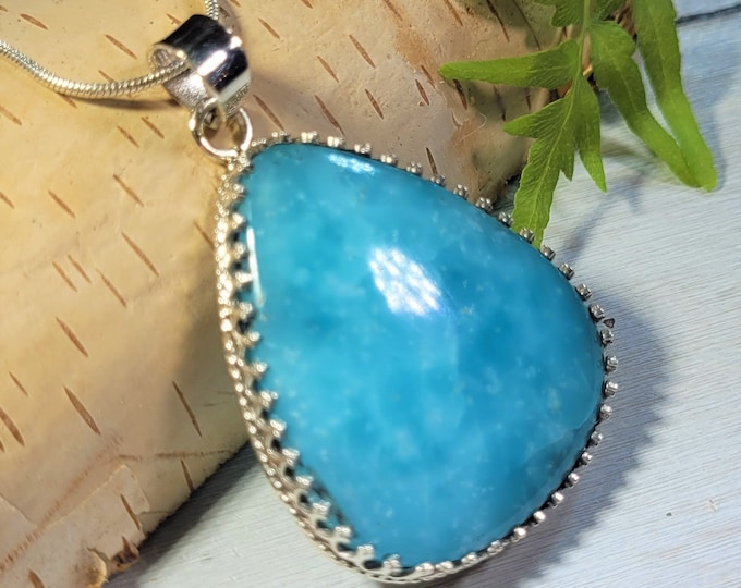 Natural AAA Grade Hemimorphite Handmade .925 Sterling Silver Crown Prong Pendant 16 grams 2" x 1 3/8" AG16 Rare Hard to Come By Quality
