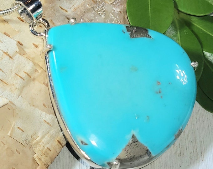 Natural High Grade Large Arizona Kingman Turquoise Handmade .925 Sterling Silver Pendant 2" x 1 1/2" 16 grams ER08