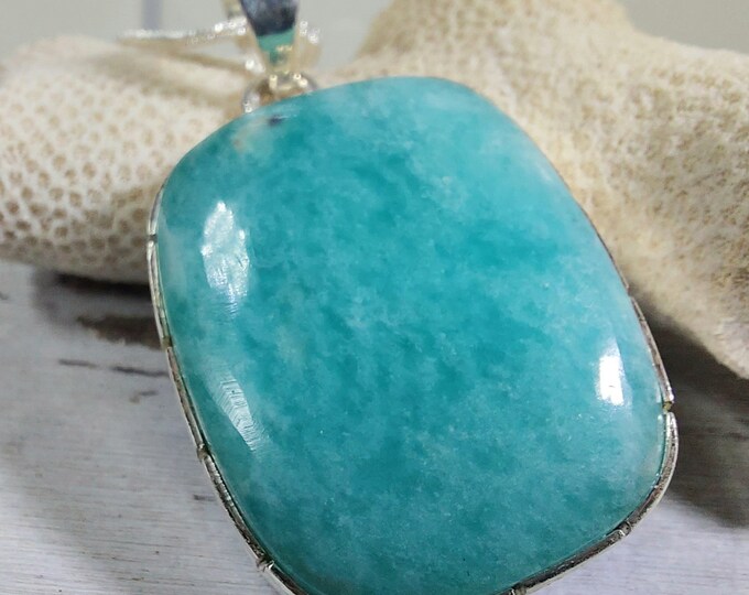 Amazonite Sterling Silver Pendant, Handmade Amazonite Pendant, Gift for Her, Statement Amazonite Pendant, GV24