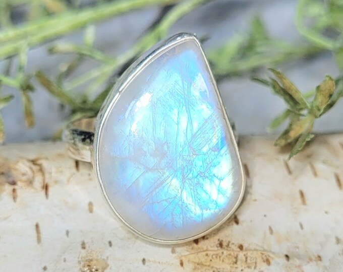 Moonstone Ring, Moonstone Sterling Silver Ring, Handmade Moonstone Ring, Multi Color Moonstone Ring, Gift for Her, Statement Ring, GE