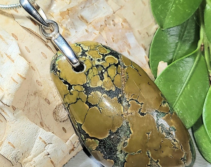 Natural Old Tibet Turquoise Cabochon .925 Sterling Silver Pendant 2" x 3/4" G15 Heavy Duty Sterling Silver Bail