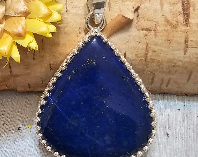 Lapis Lazuli Pendant, Lapis Sterling Silver Pendant, Handmade Pendant, Gift for Her, Statement Pendant, FV17