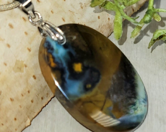 Blue Opalized Pendant, Blue Opalized Sterling Silver Pendant, Handmade Opalized Sterling Silver Pendant, Statement Pendant, HA23