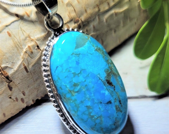 Natural Top Grade Arizona Kingman Turquoise Handmade .925 Sterling Silver Pendant 1 7/8" x 7/8" 9 grams AF27