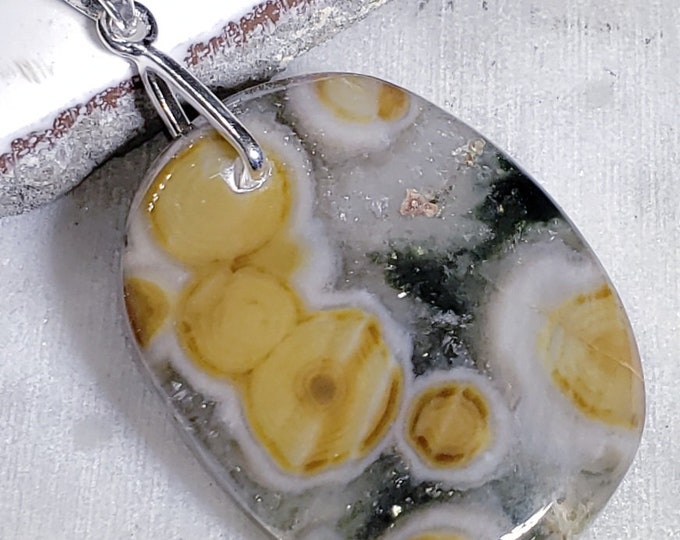 Natural Ocean Jasper Cushion Cabochon .925 Sterling Silver Pendant 2" x 1 1/8" EA2(24) Sterling Silver Heavy Duty Bail