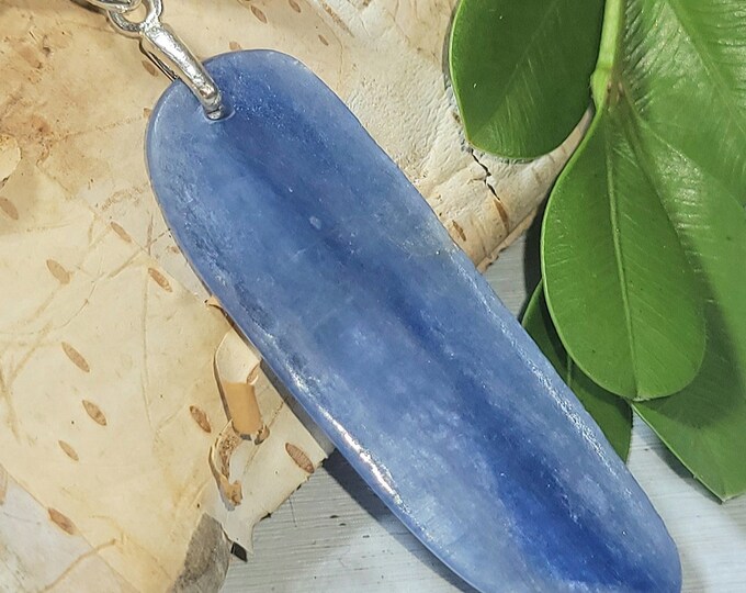 Natural Kyanite Oval Cabochon .925 Sterling Silver Pendant 2" x 1/2" EV02 Sterling Silver Custom Bail
