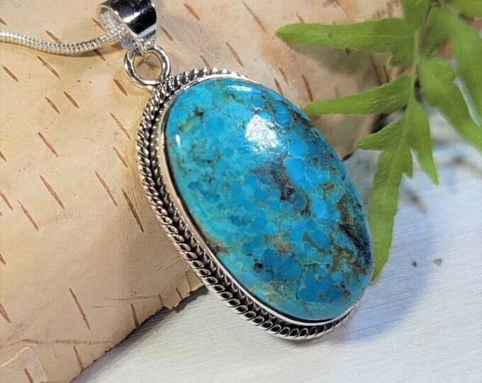 Natural Top Grade Arizona Kingman Turquoise Handmade .925 Sterling Silver Pendant 1 3/4" x 7/8" 10 grams AG19