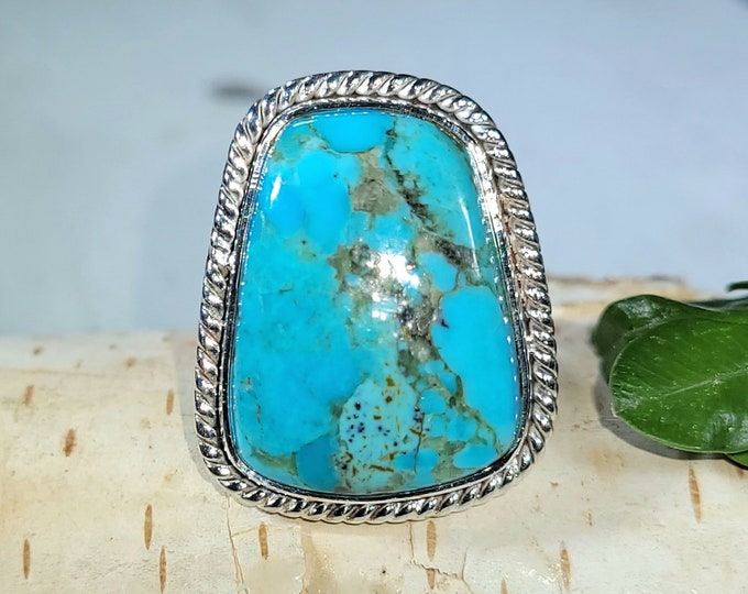 Natural Best Grade Arizona Kingman Turquoise Handmade .925 Sterling Silver Ring Size 7 Weighs 8 Grams Mother's Day Gift Statement Ring