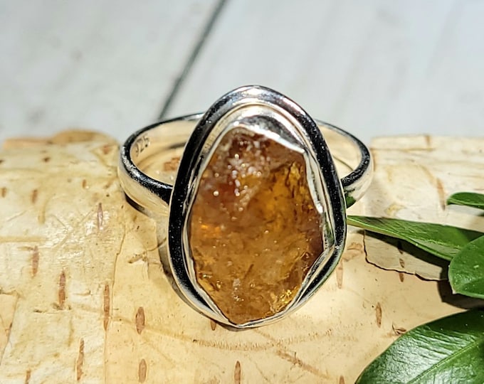 Natural Best Grade Yellow Raw Rough Cut Citrine Handmade .925 Sterling Silver Ring Size 8.5 5 Grams 3/4" x 1/2" CA24