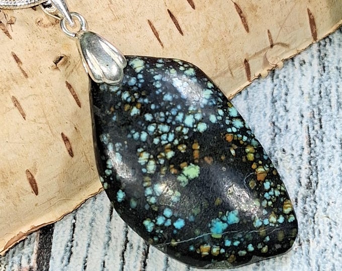 Natural Spiderweb Turquoise Sterling Silver Pendant: Handmade Statement Jewelry KB11