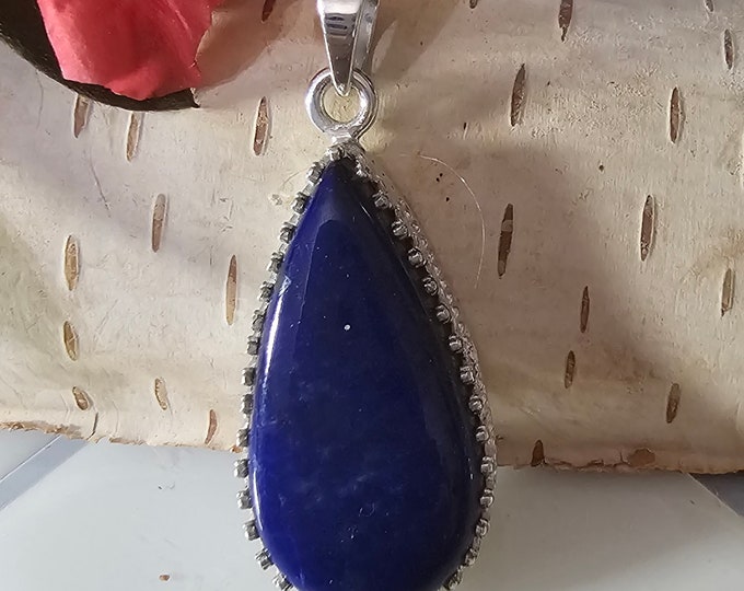 Lapis Lazuli Pendant, Lapis Sterling Silver Pendant, Handmade Pendant, Gift for Her, Statement Pendant, HF11